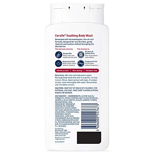 CeraVe Soothing Body Wash for Dry Skin | Shower Oil for Sensitive, Dry, Itchy, and Eczema-Prone Skin | Fragrance Free & Paraben Free & Sulfate Free | 10 oz - Image 8